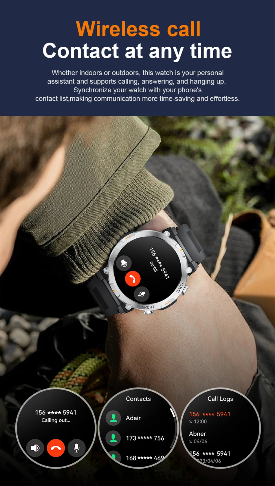LIGE Smart Watches Men's Rugged Military Bluetooth Call IP68 Waterproof Sports Fitness Outdoor Health Smartwatch For Android IOS