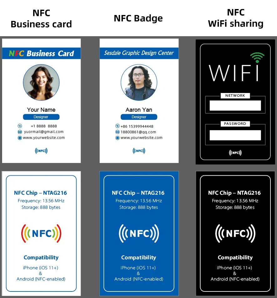 Custom NFC business cards Smart Badge NFC tags Electronic Visiting Card, PVC material waterproof and durable