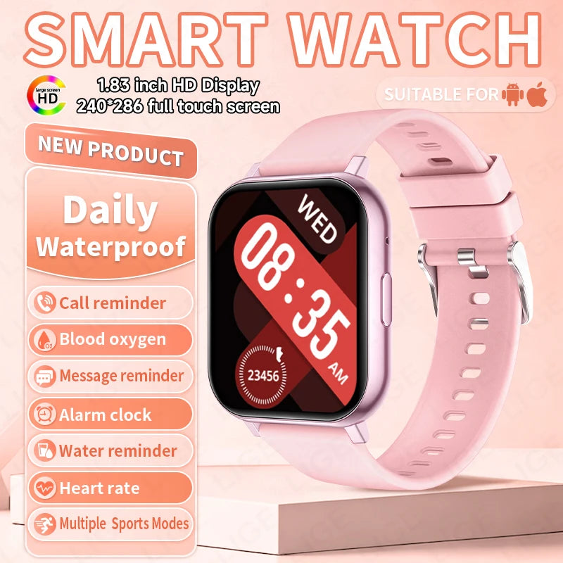 LIGE Digital Watches Women Smart Watch Men 1.83" Full Touch Screen Fitness Tracker Bluetooth Call Smartwatches for Android iOS