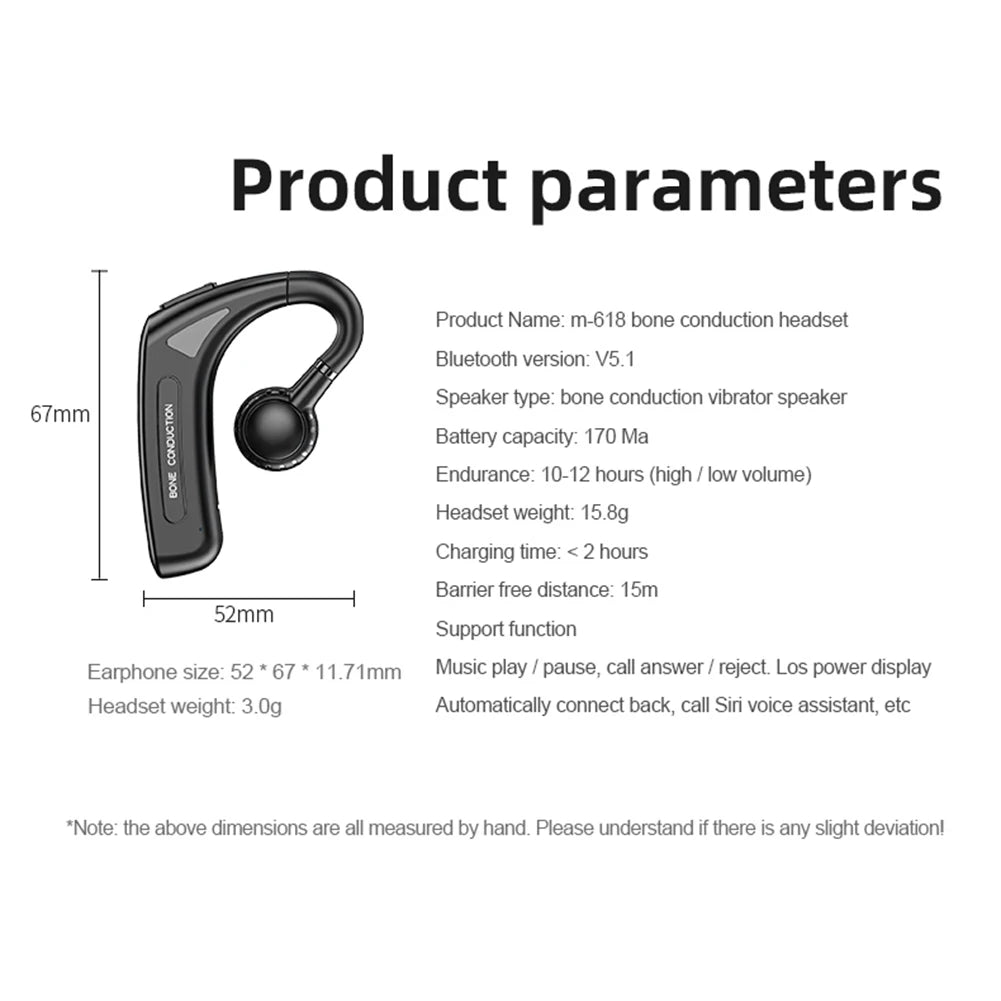 Bone Conduction TWS Headphones Wireless Bluetooth 5.1 Headset Noise Reduction Stereo Ear Clip Earbuds Waterproof Sport Earphone
