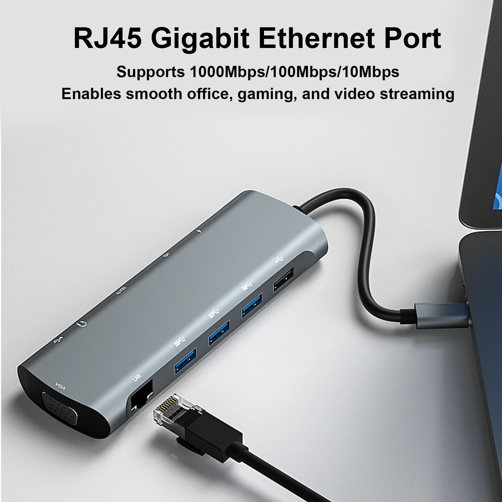 12-In-1 Hub Docking Station Type C to PD HD VGA USB3.0*3 USB2.0 RJ45 Card Reader Headphone Type C/M Docking Station