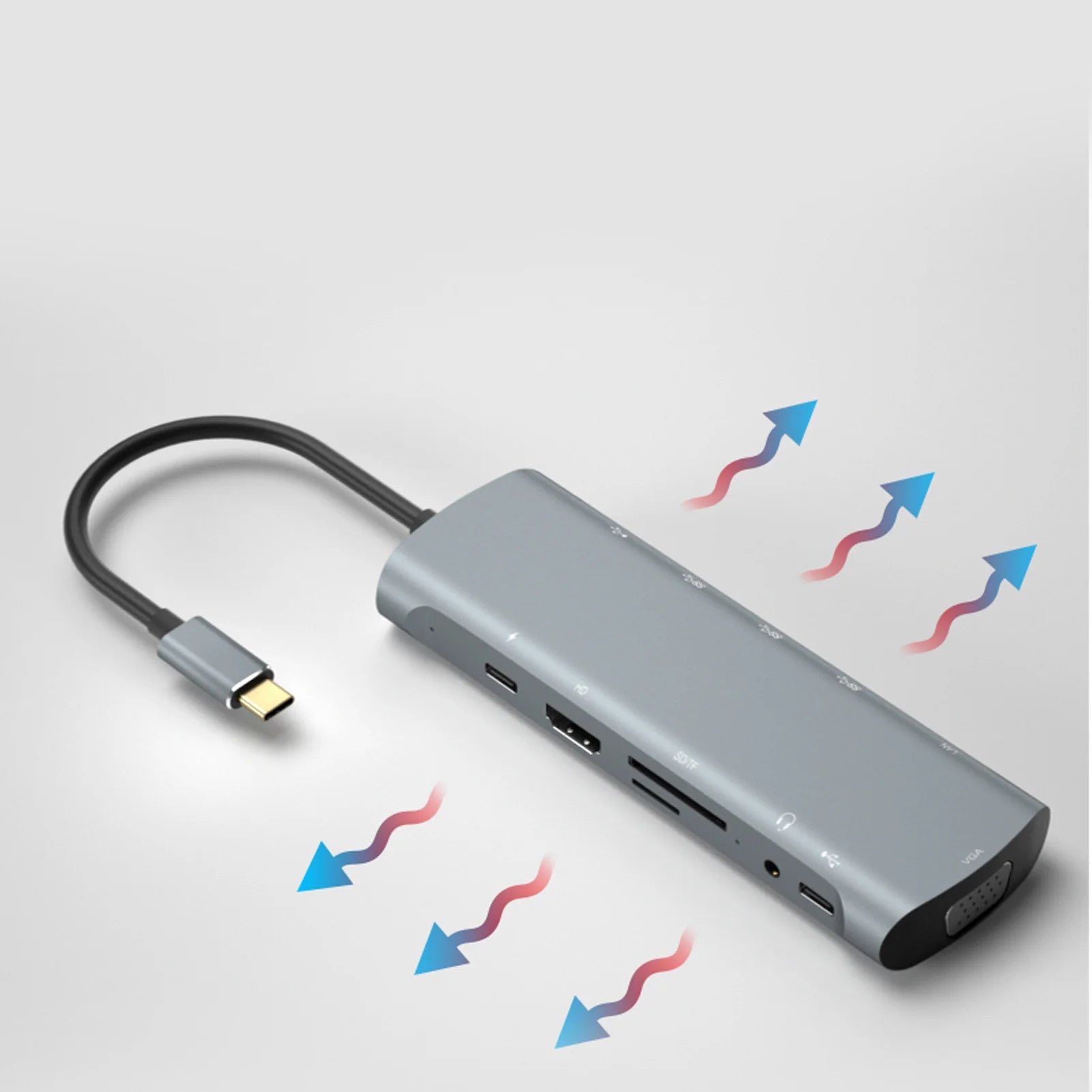 12-In-1 Hub Docking Station Type C to PD HD VGA USB3.0*3 USB2.0 RJ45 Card Reader Headphone Type C/M Docking Station