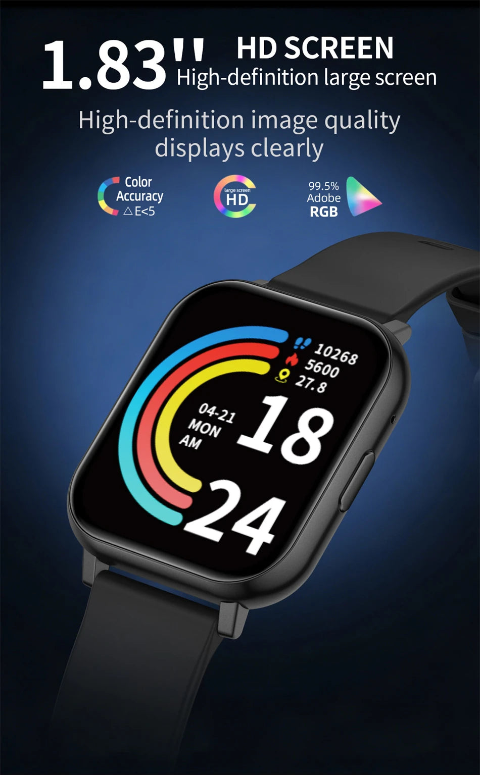 LIGE Digital Watches Women Smart Watch Men 1.83" Full Touch Screen Fitness Tracker Bluetooth Call Smartwatches for Android iOS