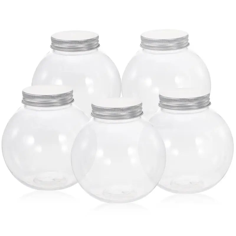 5pcs 500ml Christmas Candy Jar Ball Shaped Candy Cookie Snack Chocolate Packing Bottle Container New Year Decoration