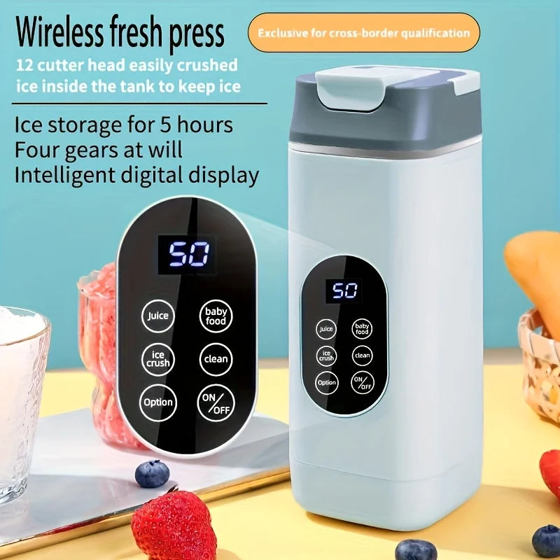 Multifunctional Portable Wireless Blender USB Charging with 4 Modes 12-Blade Ice Crush Blender Auto Clean Leak-Proof Lid Travel