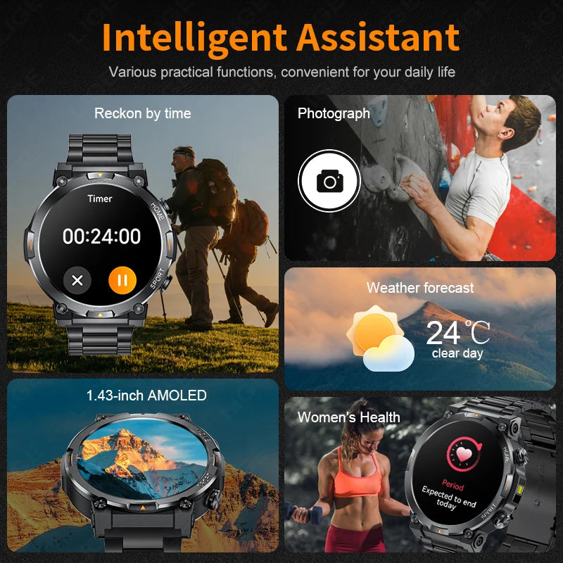 LIGE Smart Watches Men's Rugged Military Bluetooth Call IP68 Waterproof Sports Fitness Outdoor Health Smartwatch For Android IOS