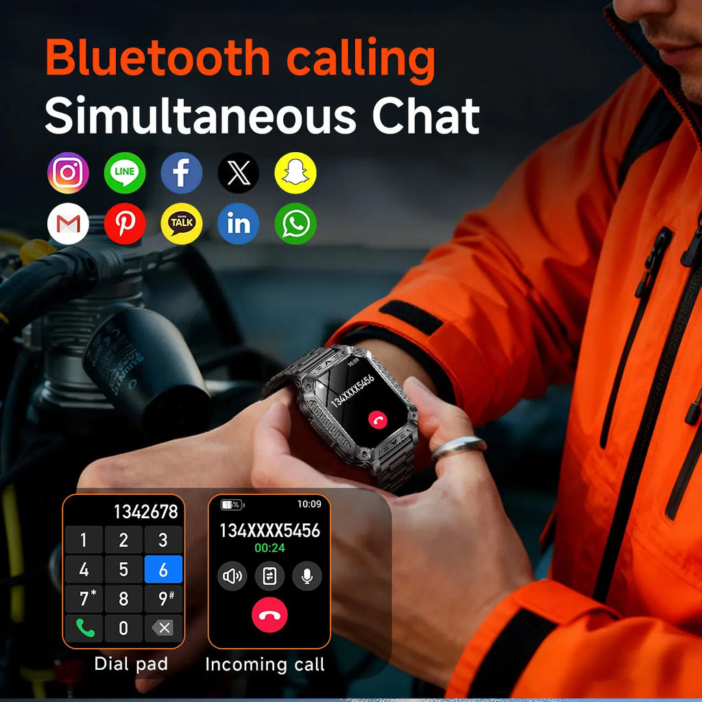 2026 Military 5ATM Waterproof Smart Watch Men 1400mAh Battery GPS Tracks 2.01" HD AMOLED Bluetooth call Sport Fitness Smartwatch
