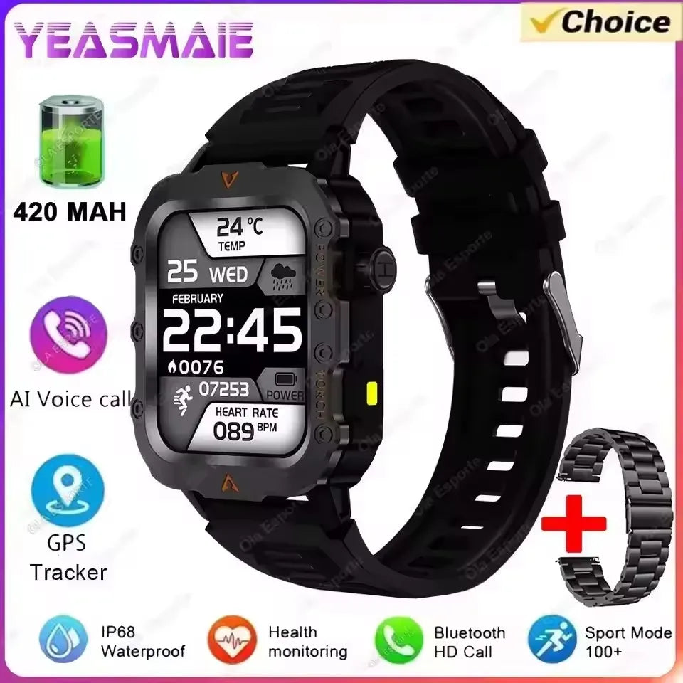 2025 New Military Smart Watch Men Waterproof Outdoor Sports Fitness Tracker Health Monitor 2.19" BT Call Smartwatch HT30