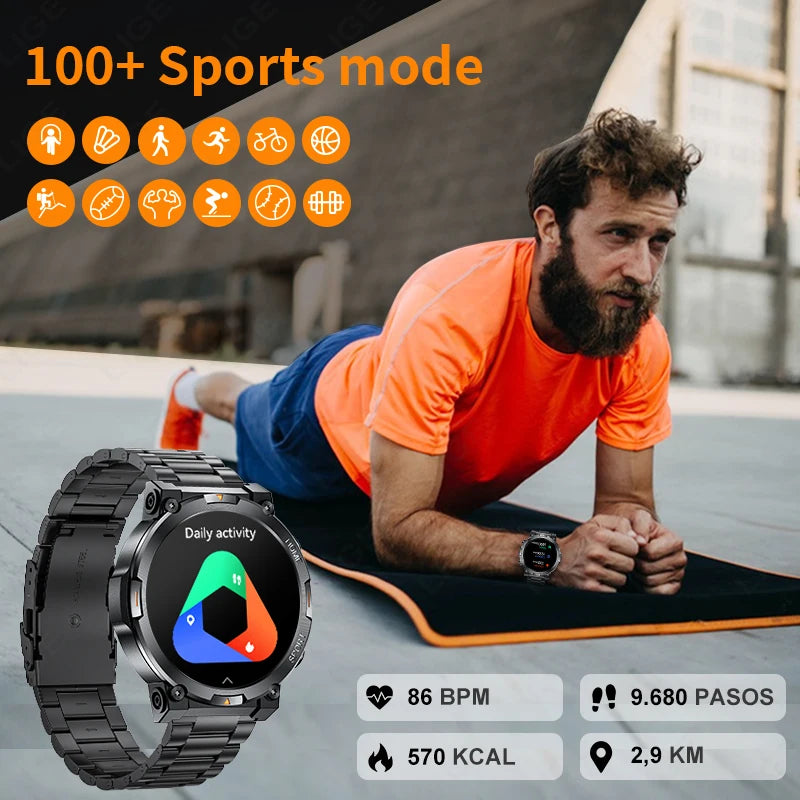 LIGE Smart Watches Men's Rugged Military Bluetooth Call IP68 Waterproof Sports Fitness Outdoor Health Smartwatch For Android IOS