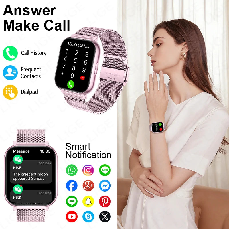 LIGE Digital Watches Women Smart Watch Men 1.83" Full Touch Screen Fitness Tracker Bluetooth Call Smartwatches for Android iOS