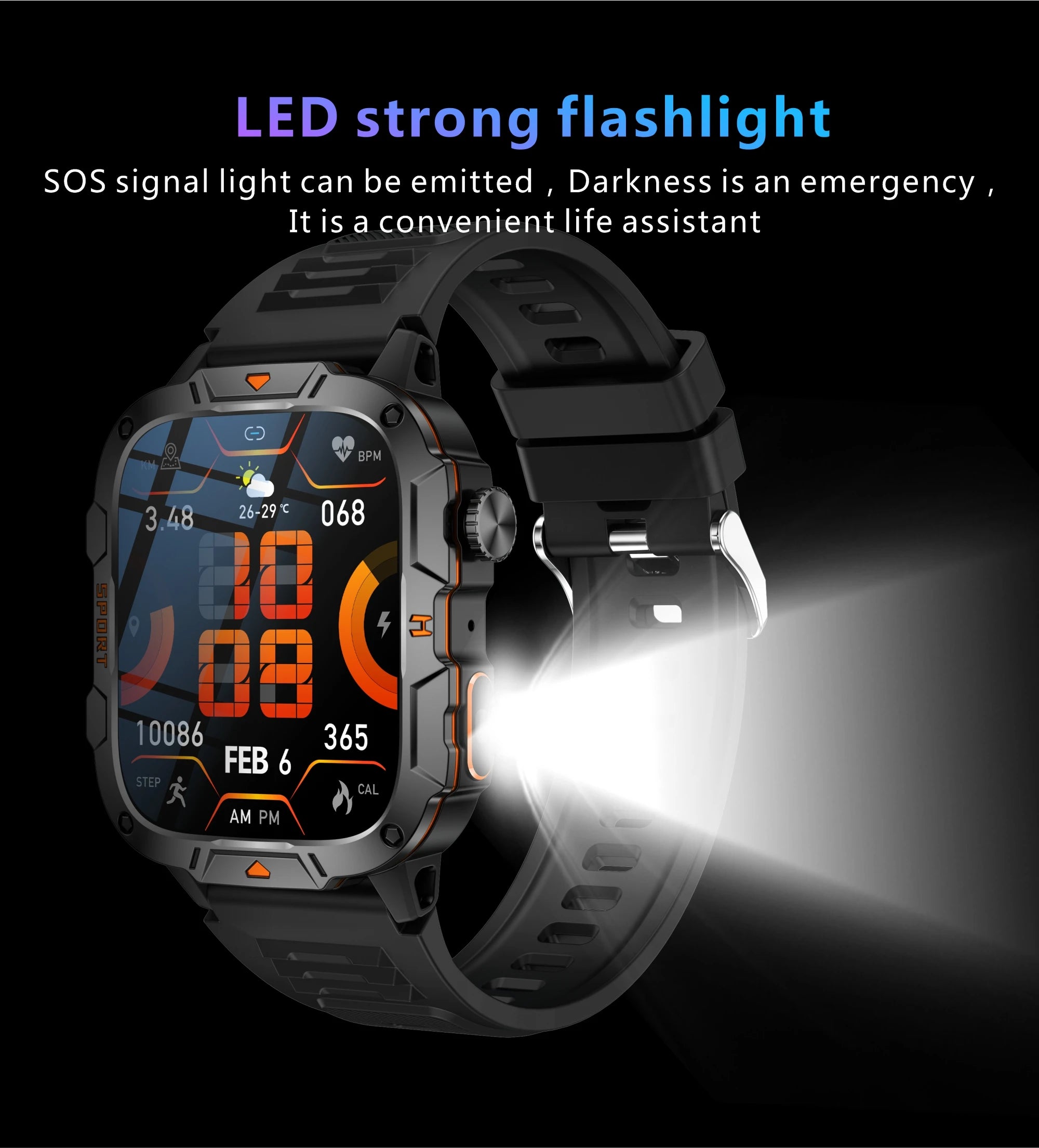 2025 New Military Grade Smart Watch Men 1.96" AMOLED Screen 5ATM Waterproof Simming Sports Fitness Tracker BT Call Smartwatches