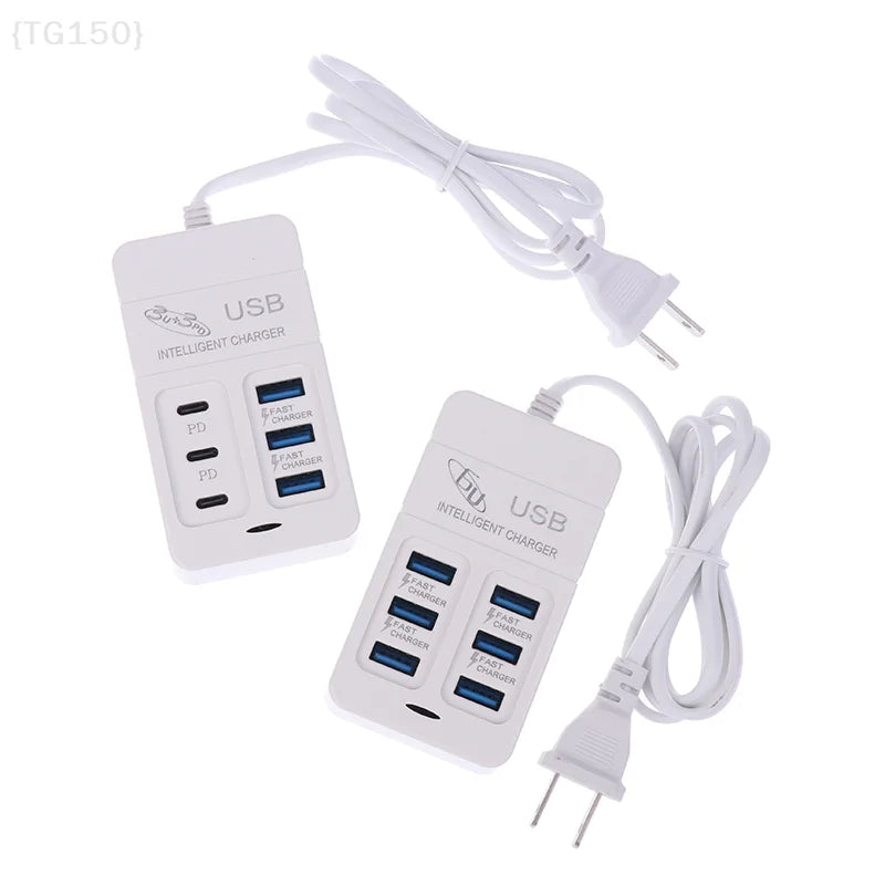 US Plug 6-Port Multiport USB Charger 35W PD Type-C – Fast Charge Wall Adapter, Type-C USB Hub for Mobile Phones【No】