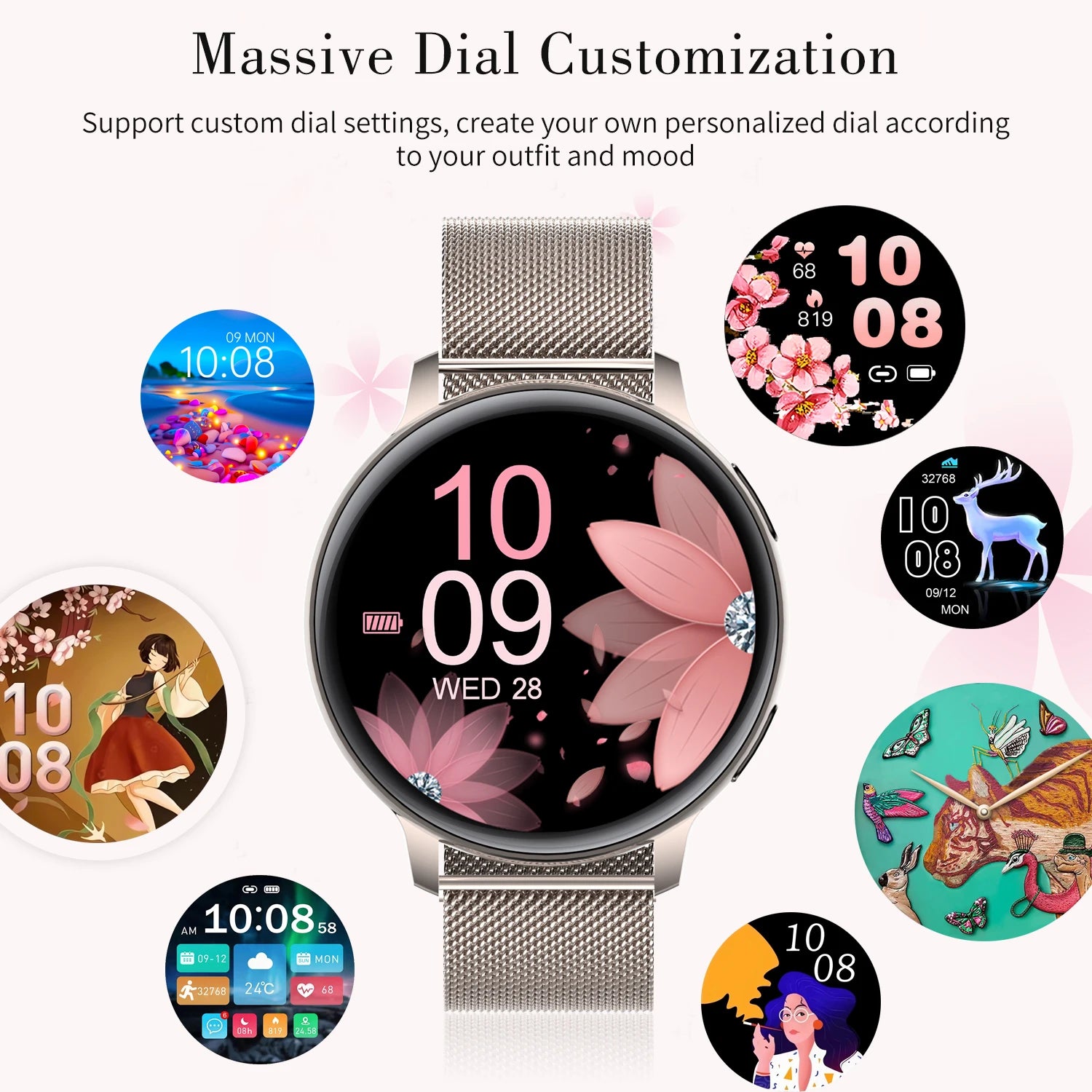 Women Smart Watch Blood Pressure Heart Rate Health Monitor Bluetooth Call Waterproof Ladies Fashion Smartwatch for Android IOS