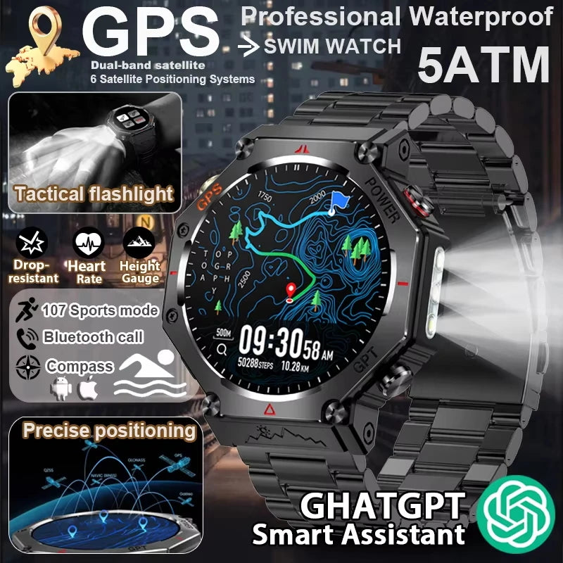 2026 NEW Military Outdoor GPS Sports Smart Watch Men 1.39" 5ATM Waterproof 530mAh ChatGPT AI Assistant Compass Smartwatch