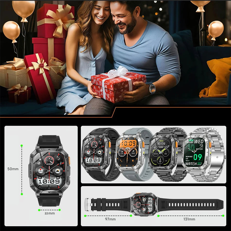 Rugged Military 1400mAh Battery Smart Watch Fitness Tracking IP68 Waterproof Tactical Sports Flashlight 2026 New Men Smartwatch