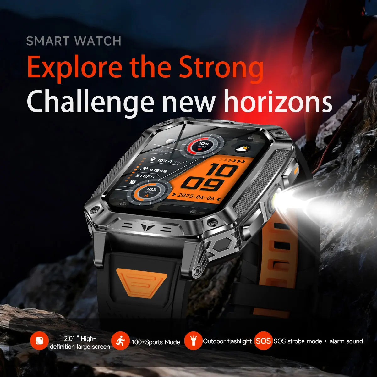 2026 Military 5ATM Waterproof Smart Watch Men 1400mAh Battery GPS Tracks 2.01" HD AMOLED Bluetooth call Sport Fitness Smartwatch