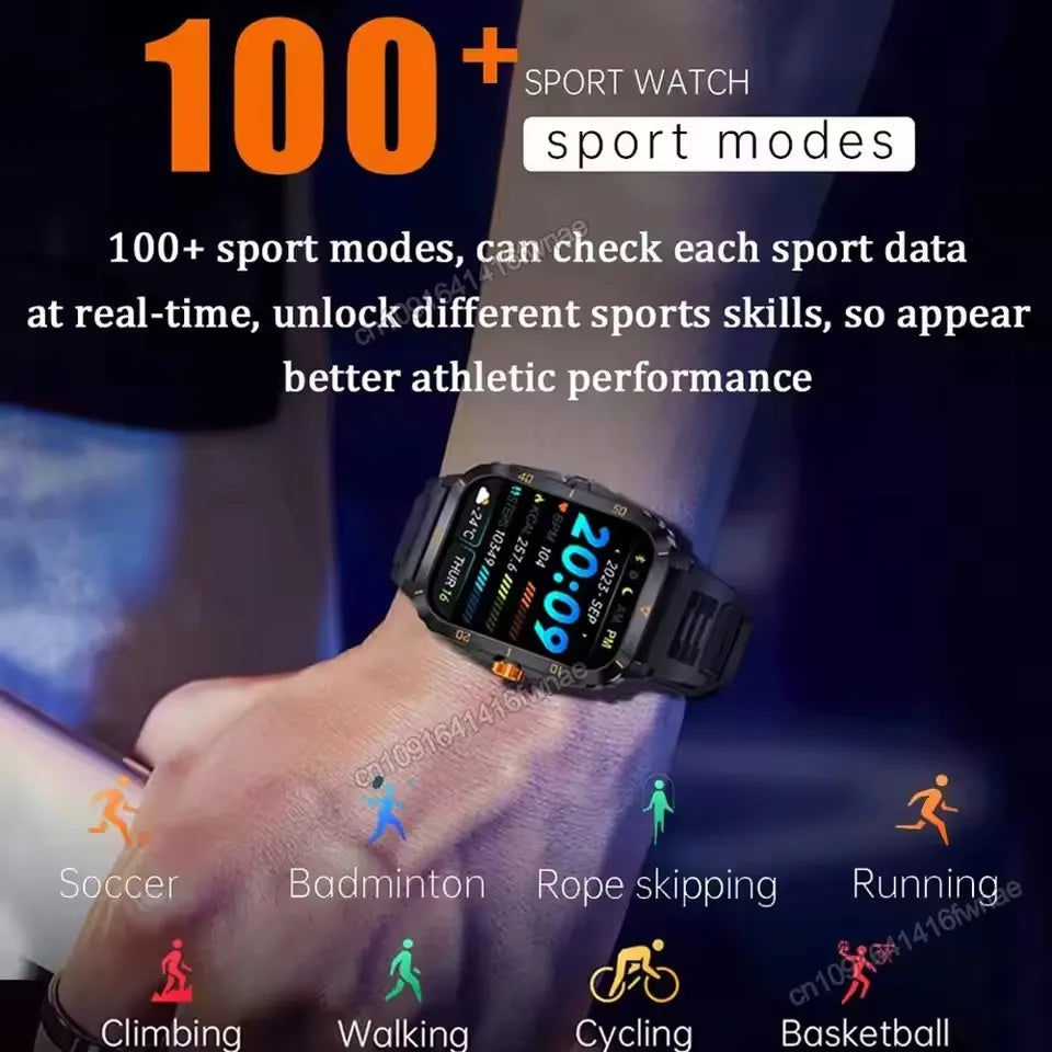 Smart Watch 3ATM Waterproof 1.96" IPS Screen Military KT71 Men 100+ Sport Mode Heart Rate Blood Pressure Bluetooth Call