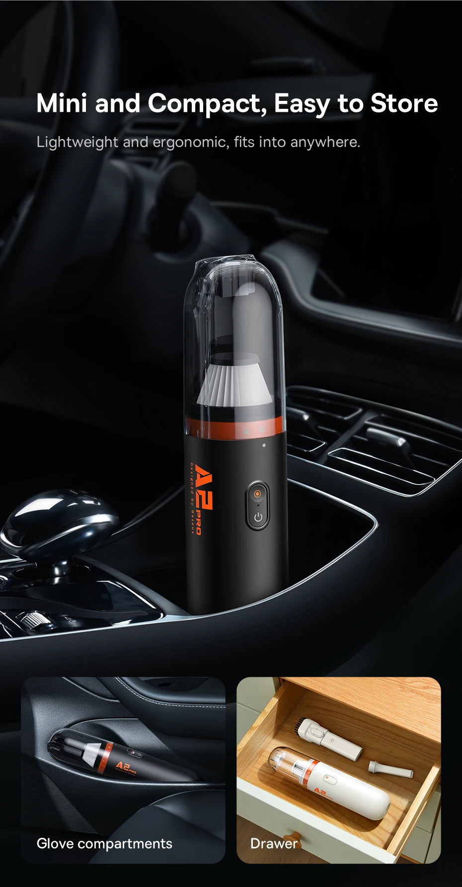 Baseus Car Vacuum Cleaner Mini Handheld Auto Vacuum Cleaner 6000Pa Powerful Suction Blow & Vacuum 2 In1 For Home & Car & Office