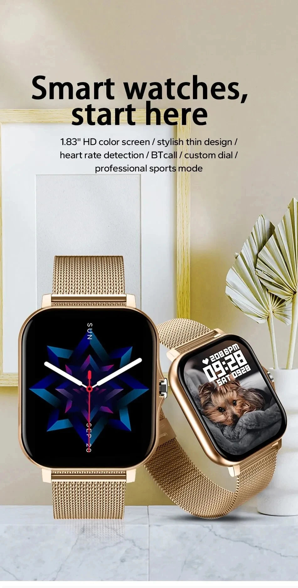 New Smart Watch Android IOS Phone 1.44 Inch Color Screen Bluetooth Call Blood Oxygen/Pressure Monitoring Smart Watch Women Men