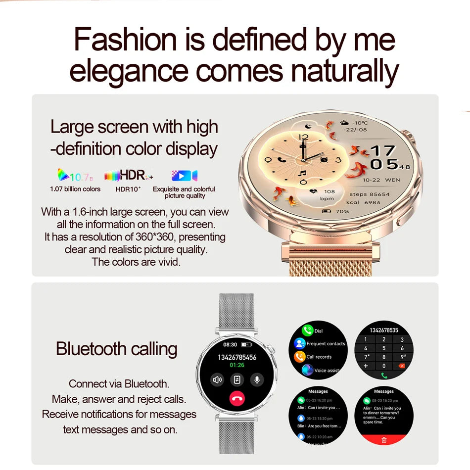Bluetooth Call Smartwatches Ladies AMOLED HD Screen Heart Rate Monitor Bluetooth Call IP68 Waterproof Smart Watch 2025 New