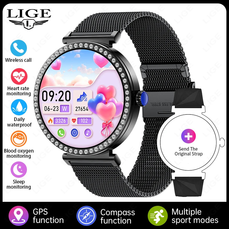LIGE New 1.27" HD Screen Smart Watch For Women Health Band Waterproof Fitness Tracker Bluetooth Call Bracelet Ladies Smartwatch