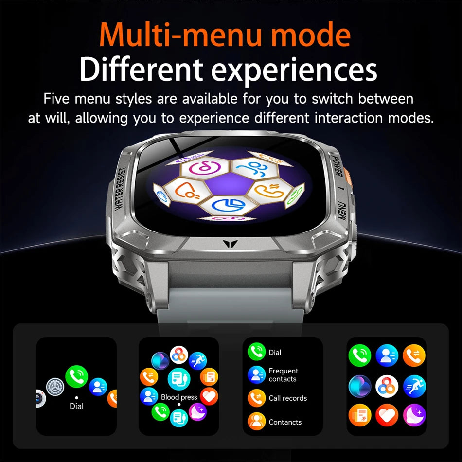 Rugged Military 1400mAh Battery Smart Watch Fitness Tracking IP68 Waterproof Tactical Sports Flashlight 2026 New Men Smartwatch