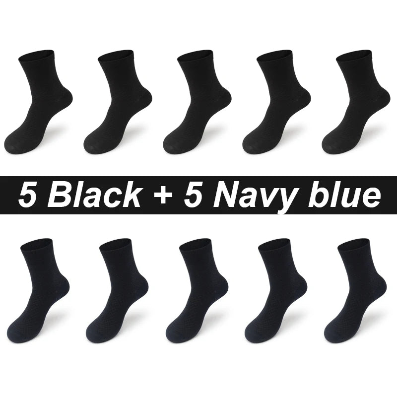 Bamboo Fiber Men's Socks 10Pairs Black Business Soft Breathable Long High Quality  Autumn for New Male Sock Plus Size 39-48