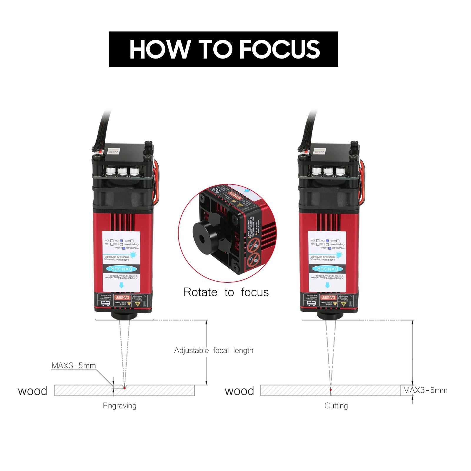 Laser Module 450nm Engraving Laser Head Adjustable Length High Precision Engraving for Laser Engraving Machine CNC Router