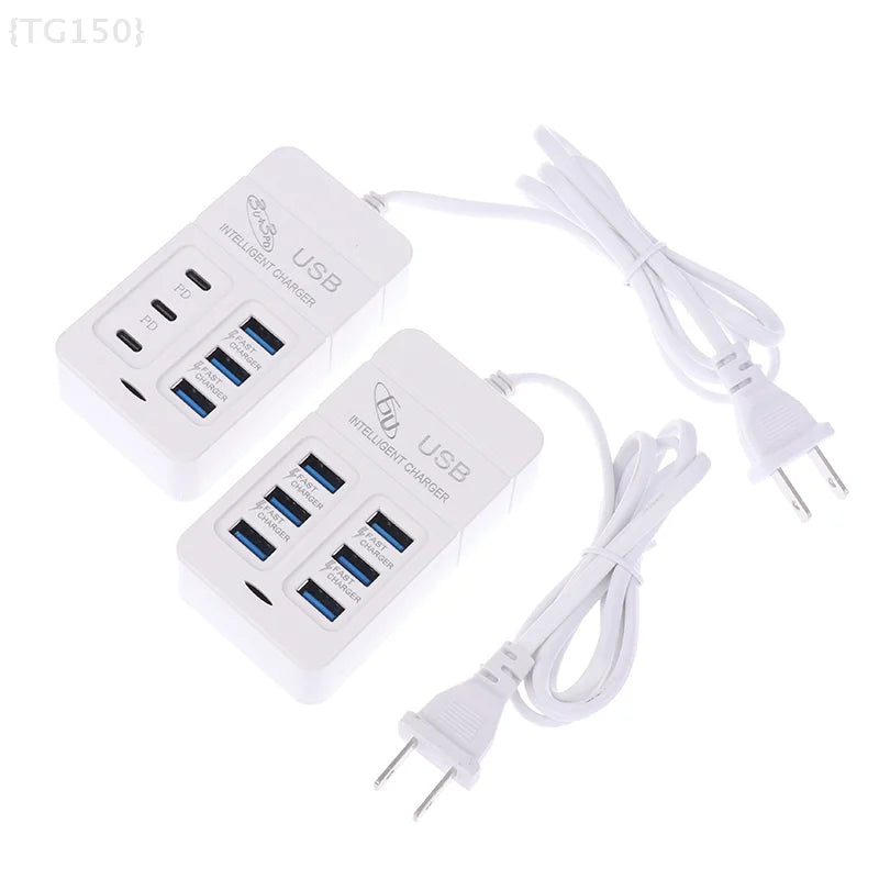 US Plug 6-Port Multiport USB Charger 35W PD Type-C – Fast Charge Wall Adapter, Type-C USB Hub for Mobile Phones【No】