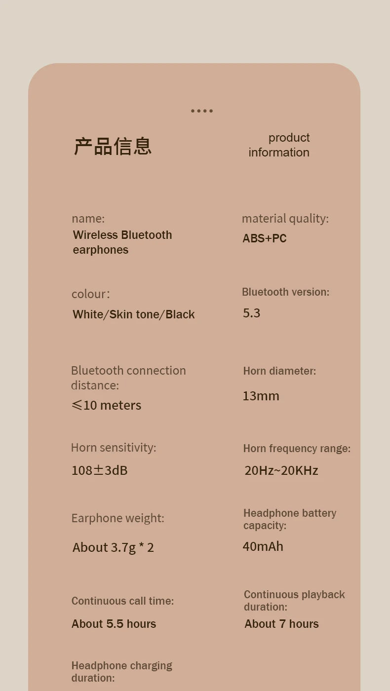 TWS Wireless Bluetooth 5.3 Earphone With Noise canceling LED Power Display Sport Earbuds Casein-Ear Music Clip on Earpods