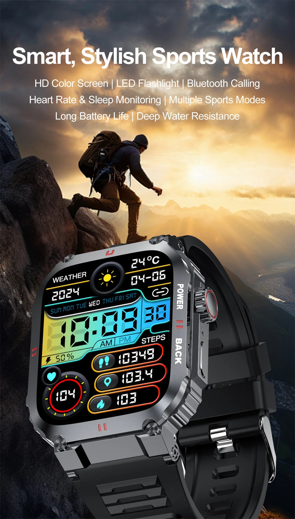Outdoor Military Smartwatch Men GPS Sports Android iOS 1.91-inch Touch Screen Bluetooth Call Waterproof Smart Watch Android IOS