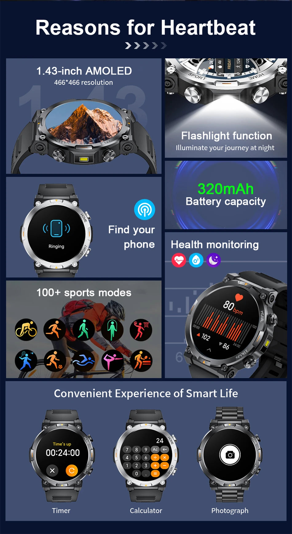 LIGE Smart Watches Men's Rugged Military Bluetooth Call IP68 Waterproof Sports Fitness Outdoor Health Smartwatch For Android IOS