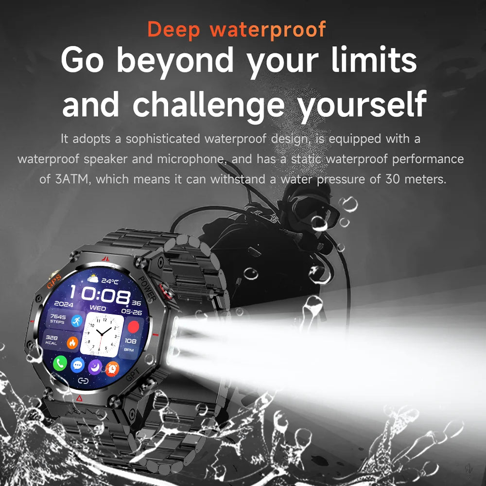 2026 NEW Military Outdoor GPS Sports Smart Watch Men 1.39" 5ATM Waterproof 530mAh ChatGPT AI Assistant Compass Smartwatch