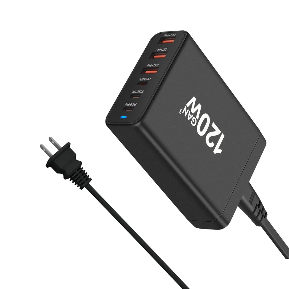 New Style 120W GaN Charger 6 Ports USB Type C PD Charger Quick Charge USB3.0 Type C Quick Charger Mobile Phone USB Charger