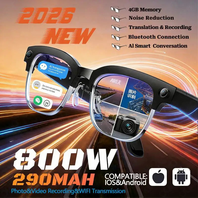 Smart Glasses 800W Camera 2026New Technologies Video Recording AI Photo Recognition Bluetooth Calls Voice Translation Sunglasses