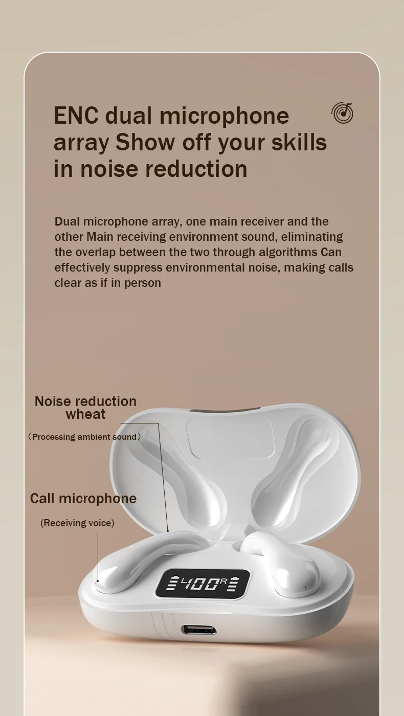 TWS Wireless Bluetooth 5.3 Earphone With Noise canceling LED Power Display Sport Earbuds Casein-Ear Music Clip on Earpods