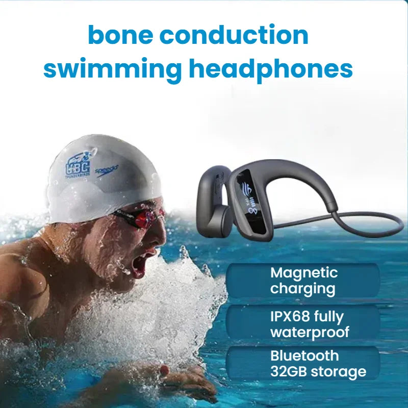 Waterproof Bluetooth IPX8 Bone Conduction Headphones Wireless Sports Earphones with 32GB Storage for Running, Diving, Swimming