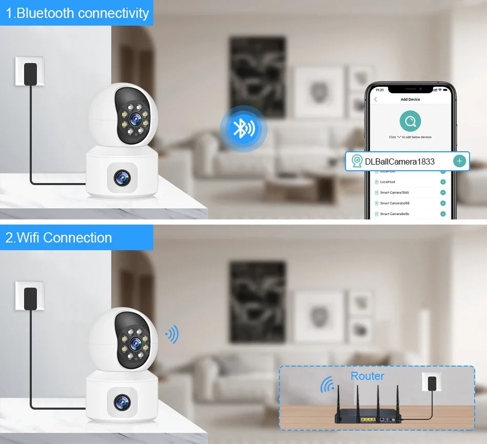 6MP iCsee WiFi IP Camera Dual Lens Dual Screen PTZ Auto Tracking Home Security Camera Baby Monitor CCTV Video Surveillance Cam