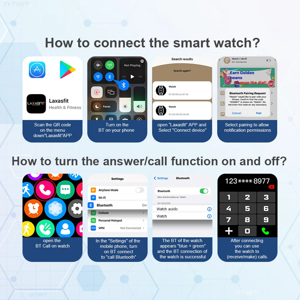 LAXASFIT Smartwatch Bluetooth Talk Smartwatch Message Alert Heart Rate Monitor Sports Watch for Android IOS Men Women