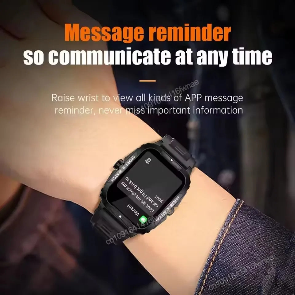 Smart Watch 3ATM Waterproof 1.96" IPS Screen Military KT71 Men 100+ Sport Mode Heart Rate Blood Pressure Bluetooth Call
