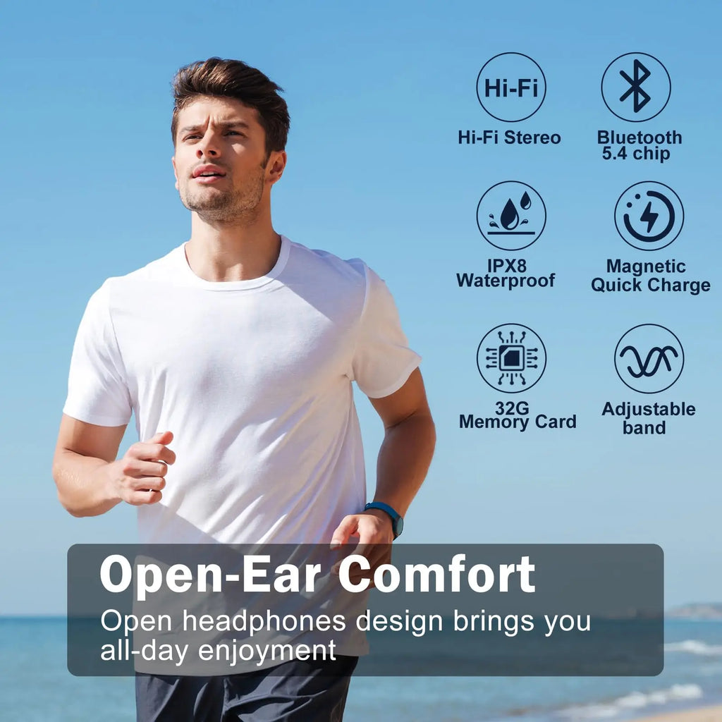 Waterproof Bluetooth IPX8 Bone Conduction Headphones Wireless Sports Earphones with 32GB Storage for Running, Diving, Swimming