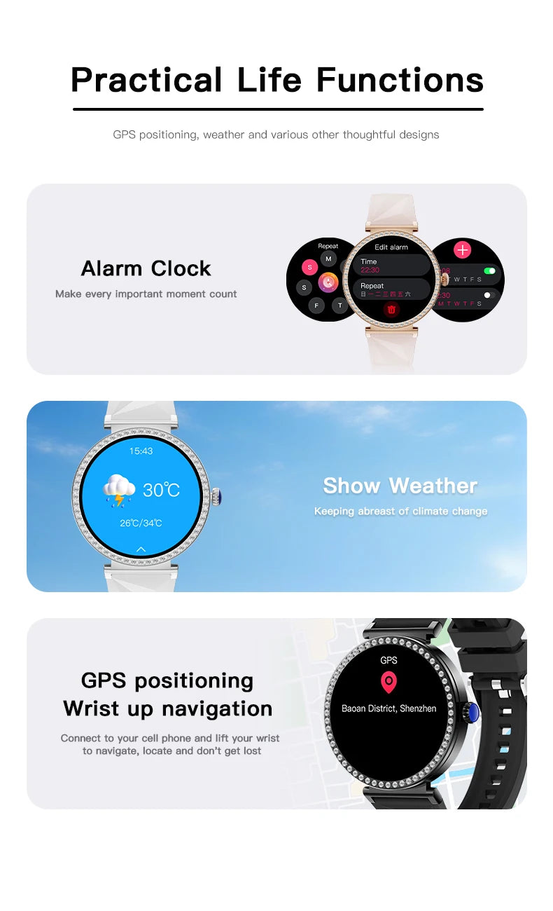 LIGE New 1.27" HD Screen Smart Watch For Women Health Band Waterproof Fitness Tracker Bluetooth Call Bracelet Ladies Smartwatch