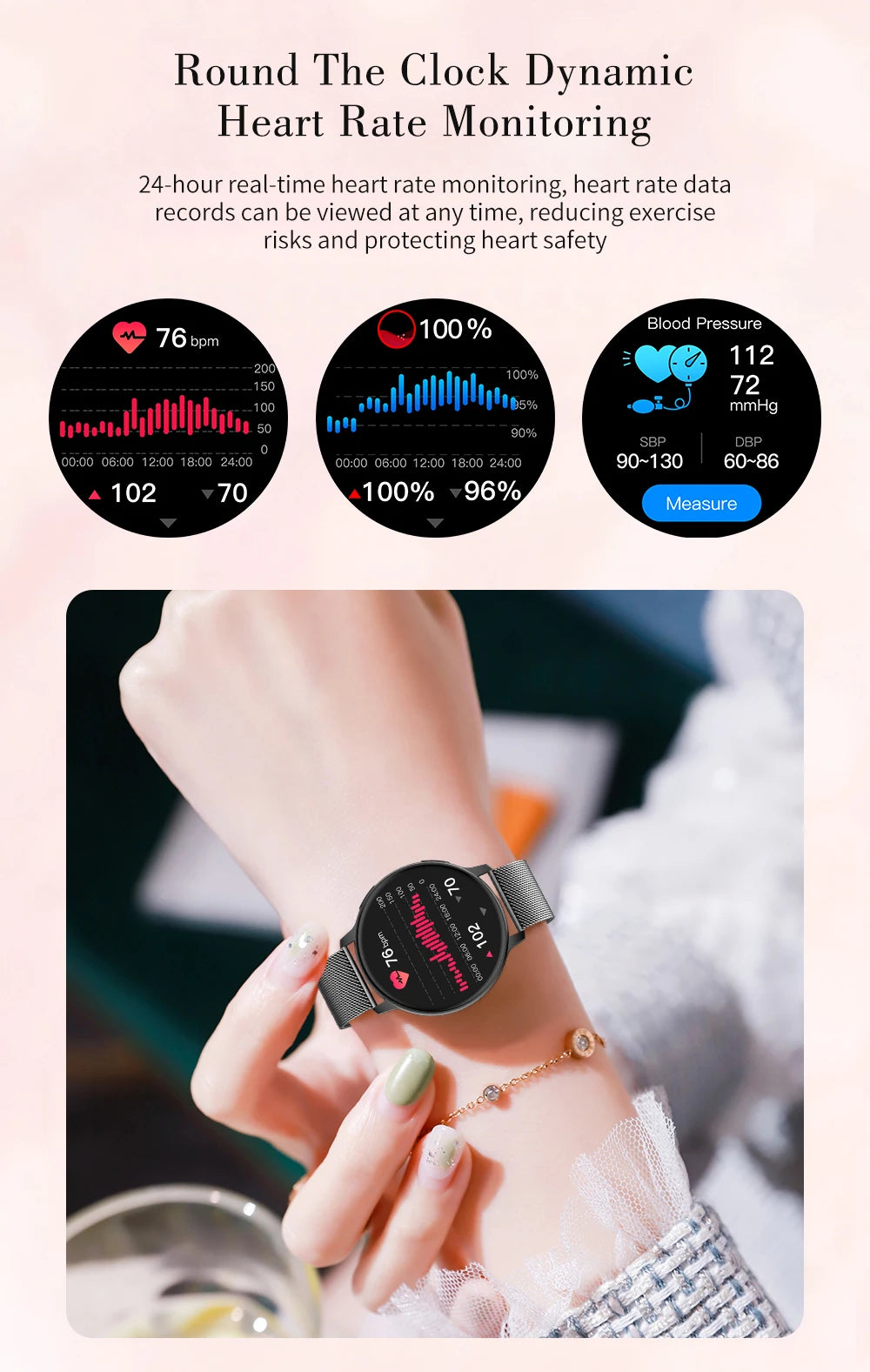 Women Smart Watch Blood Pressure Heart Rate Health Monitor Bluetooth Call Waterproof Ladies Fashion Smartwatch for Android IOS