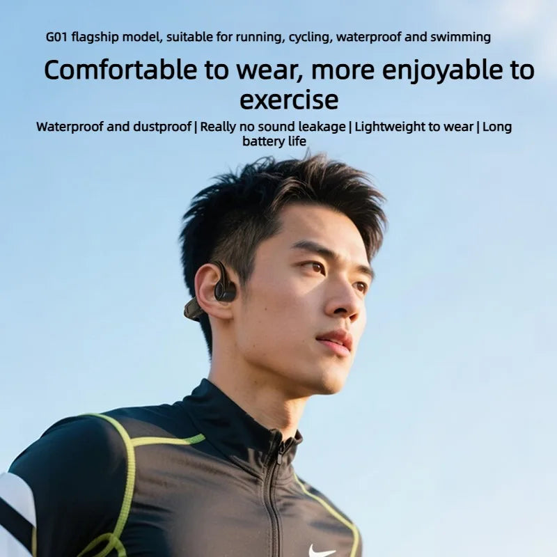 Bone Conduction Headphones Bluetooth 5.3 Wireless, 32Hrs Playtime IPX8 Waterproof, Sport Ear Hook Headset with Noise Cancelling