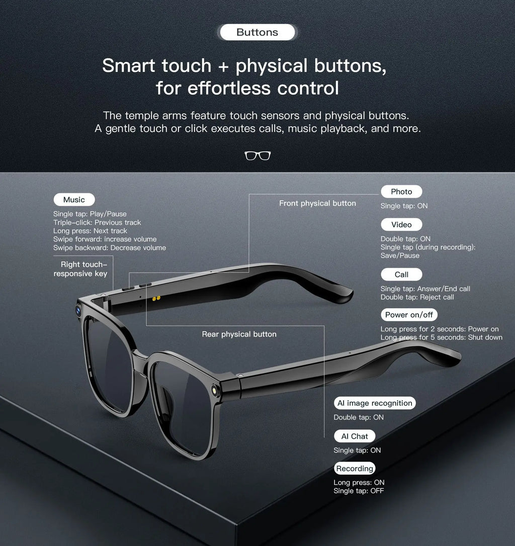 Smart Glasses 800W HD Camera Video Simultaneous Interpretation Bluetooth Call Outdoor Sport AI Smart SunGlasses For Mens Women