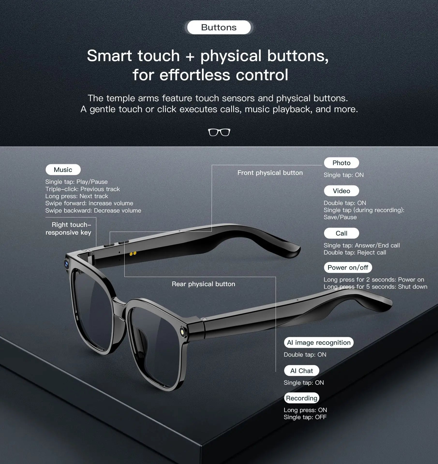 Smart Glasses 800W HD Camera Video Simultaneous Interpretation Bluetooth Call Outdoor Sport AI Smart SunGlasses For Mens Women