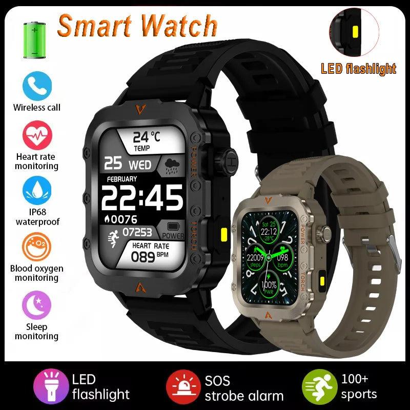 2026 New Military Smart Watch Men IP67 3ATM Waterproof Outdoor Sports Fitness GPS Tracker Health Monitor BT Call Smartwatch LS