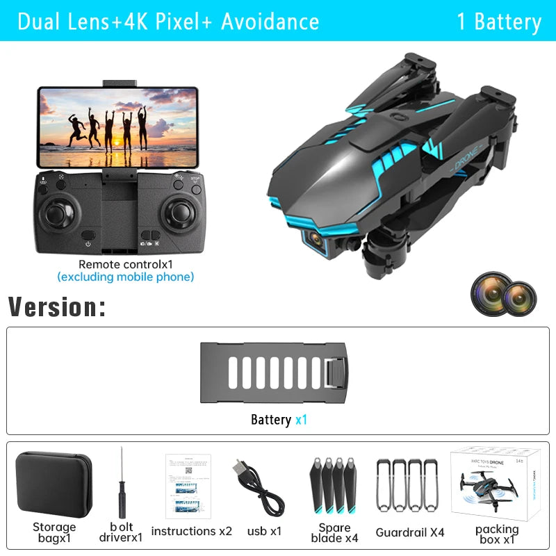 X6Pro Mini Drone 4K Professional HD Camera with Large Screen 2.4G WIFI FPV Dron Brushless Optical Flow Hover Folding Quadcopter