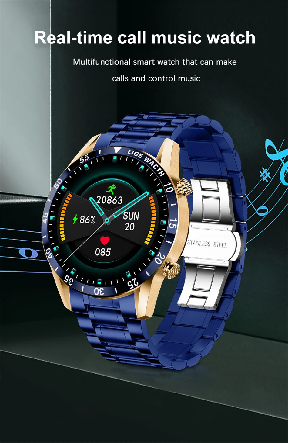LIGE New Bluetooth Call Smart Watch Men Heart Rate Monitor Luxury Steel Sport Fitness Smartwatch IP67 Waterproof For Android iOS