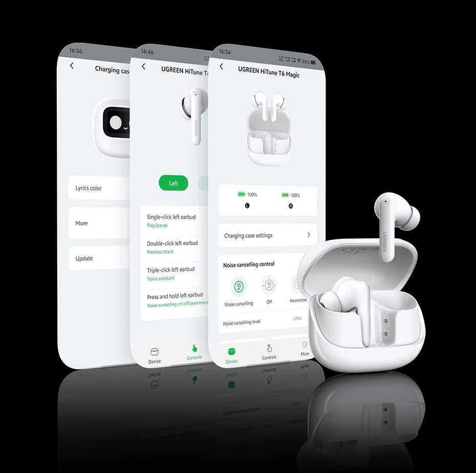 LCD Full Color Smart Screen Wireless TWS Bluetooth Earphones Earbuds 52dB Active Noise Cancelling ANC In Ear Headphones